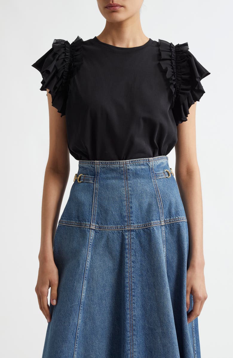 Ulla Johnson Leia Ruffle Sleeve Organic Cotton Top, Main, color,