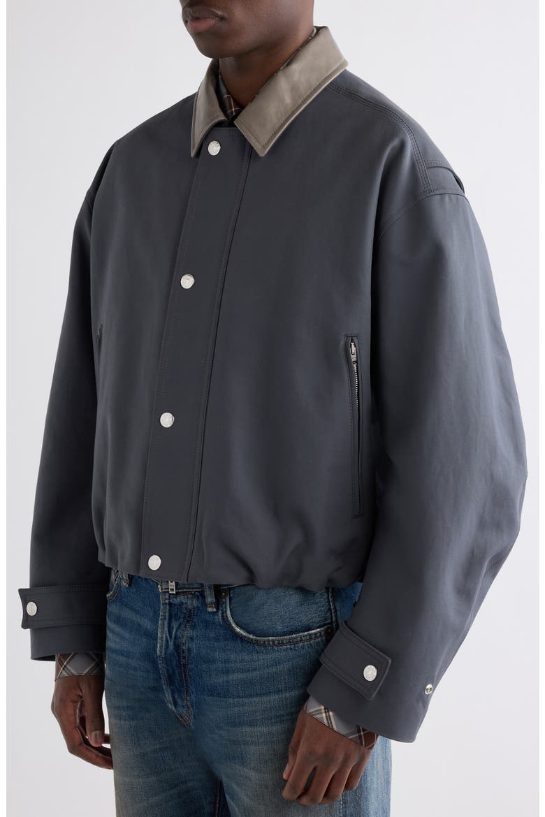 Opado Cotton Satin Jacket with Leather Collar, Alternate, color, CARBON GREY