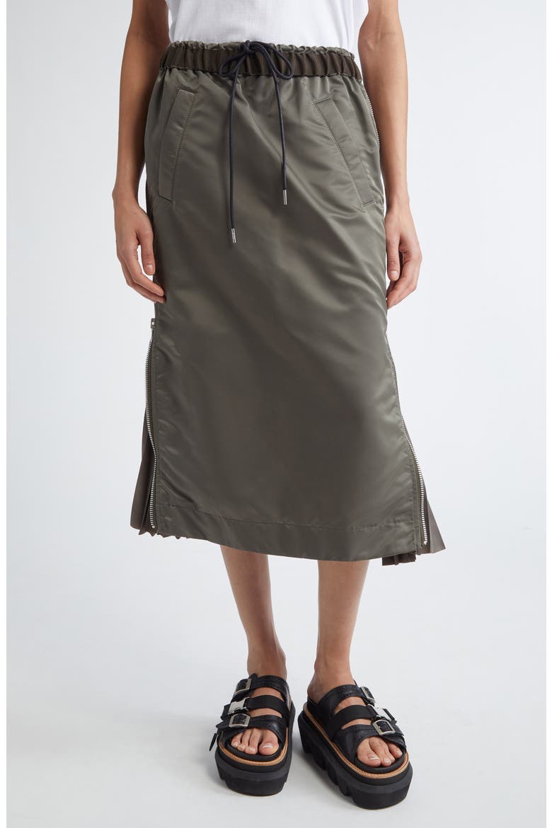 Insulated Nylon Twill Midi Skirt, Main, color, TAUPE 550