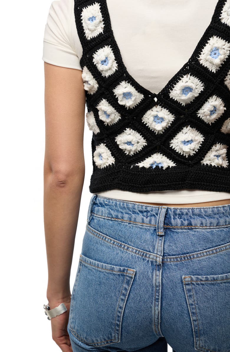 SAACHI Crochet Sweater Vest, Alternate, color, Black