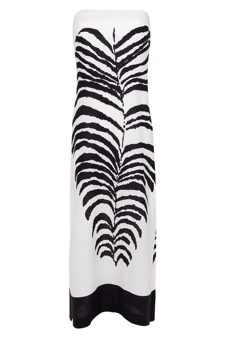 Penelope Print Strapless Linen Blend Dress, Alternate, color, BLACK/WHITE