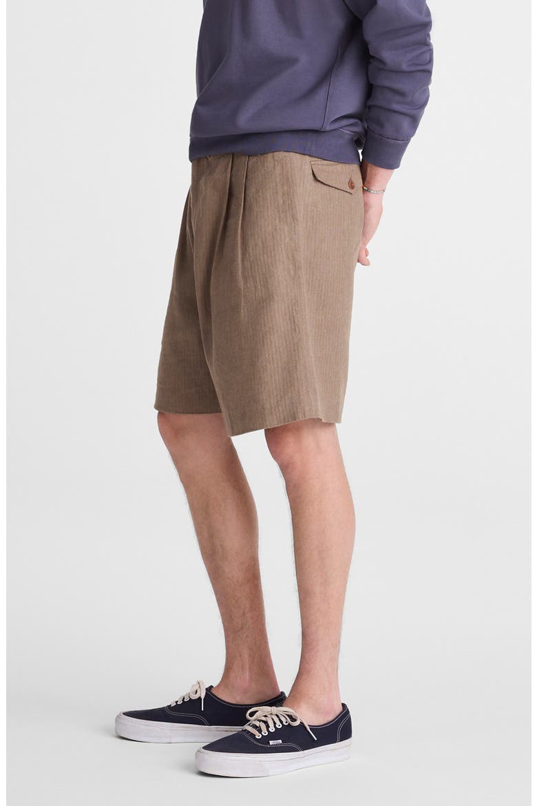 Herringbone Double Pleated Cotton & Linen Shorts, Alternate, color, OLIVE