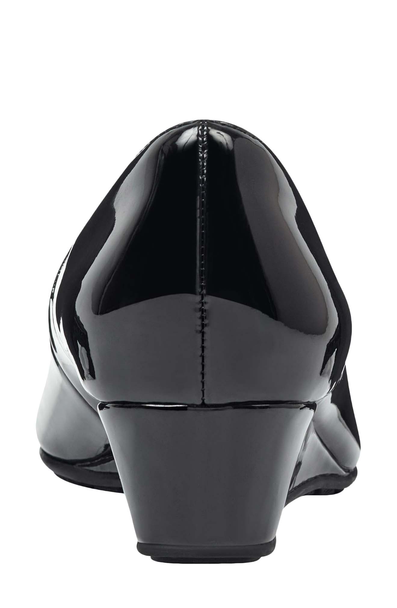 Bandolino Peep Toe Wedge Pump, Alternate, color, Black Faux Patent Leather