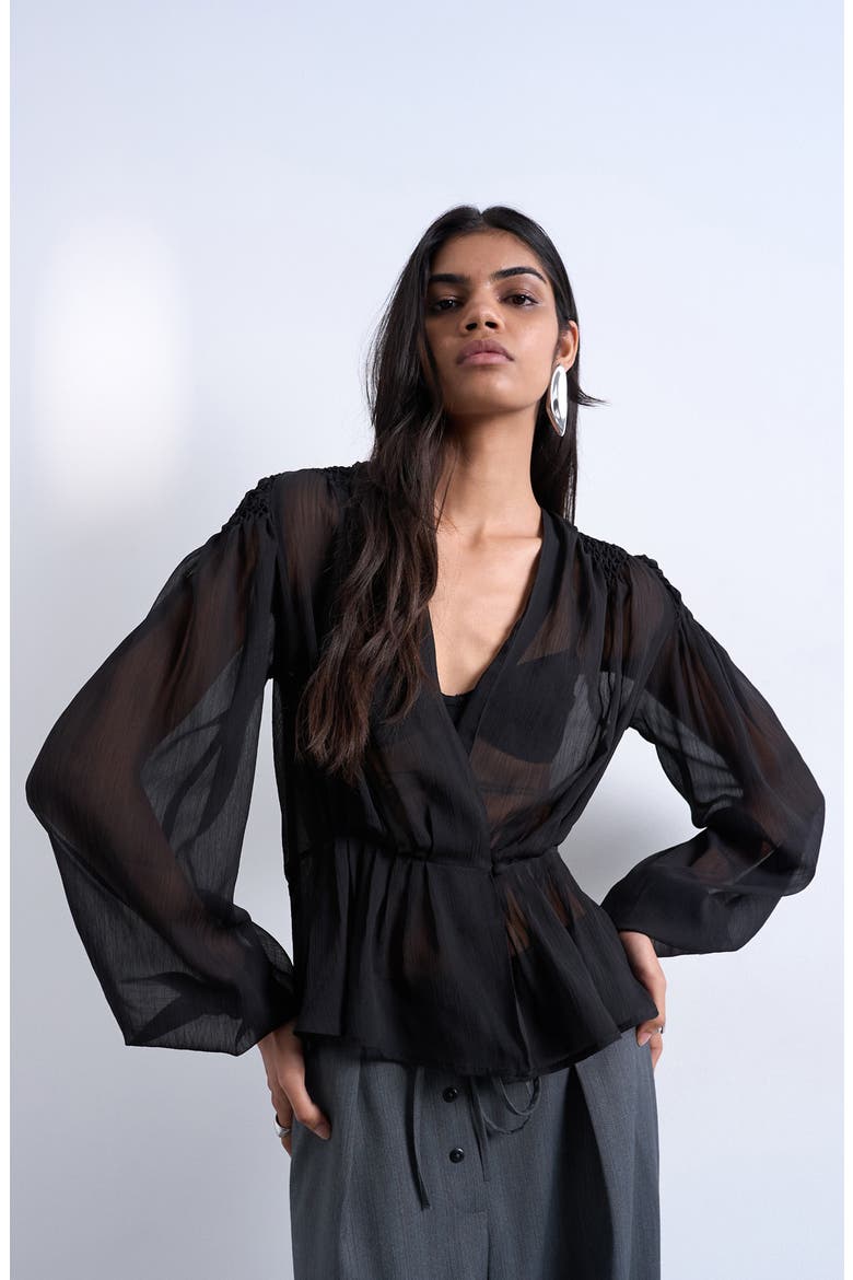 Sheer Peplum Top, Main, color, BLACK