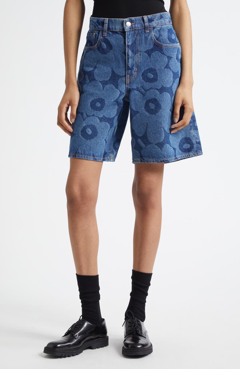 Marimekko Maridenim Marssi Unikko Denim Shorts, Main, color,