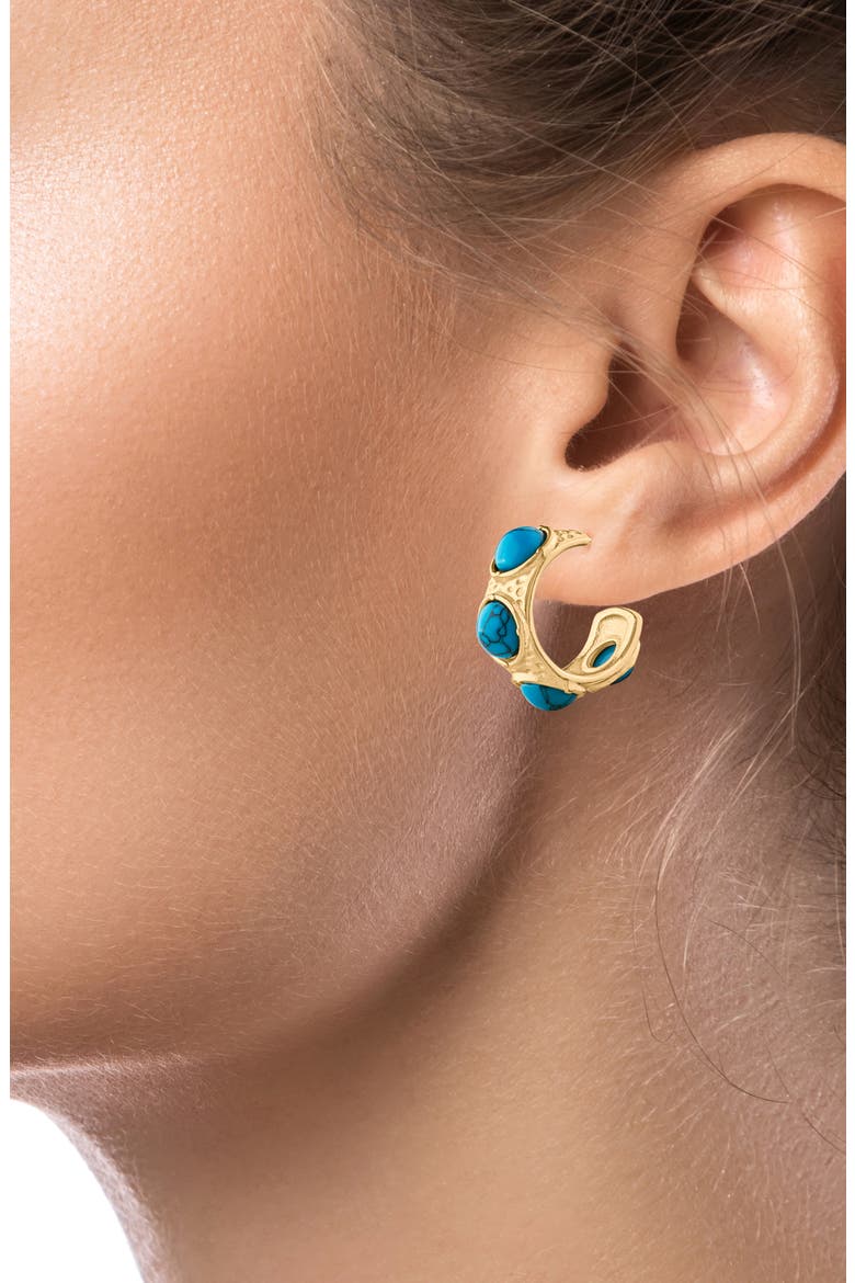 Reconstructed Turquoise Inlay Hoop Earrings, Alternate, color, TURQUOISE/ GOLD