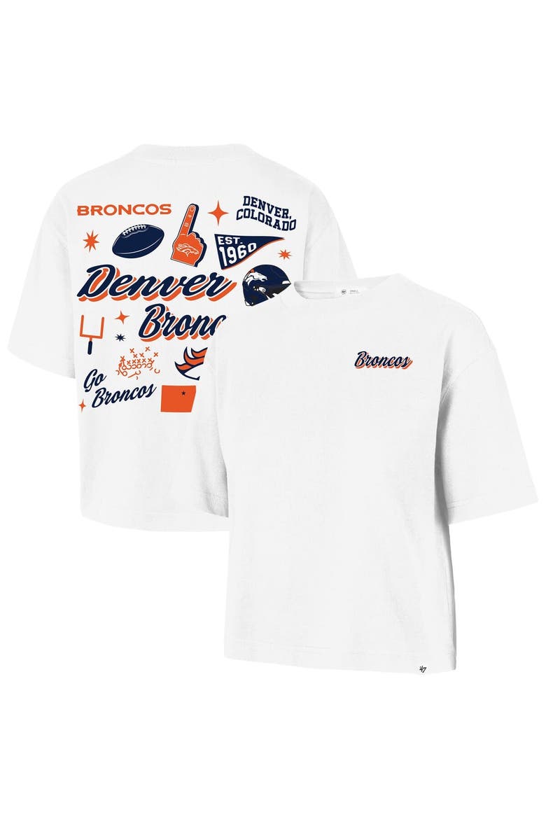Women's '47 White Denver Broncos Collage Script Reed City T-Shirt, Main, color, White