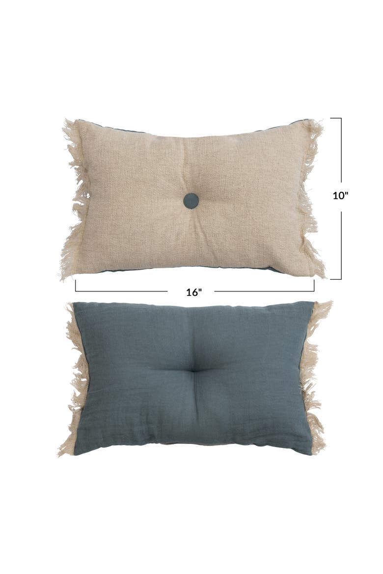 Two Sided Linen Blend Tufted Lumbar Pillow with Button and Fringe, Alternate, color, Cream