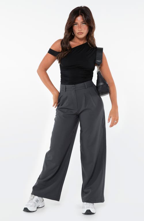 Princess Polly Archer Pleated Wide Leg Pants In Charcoal