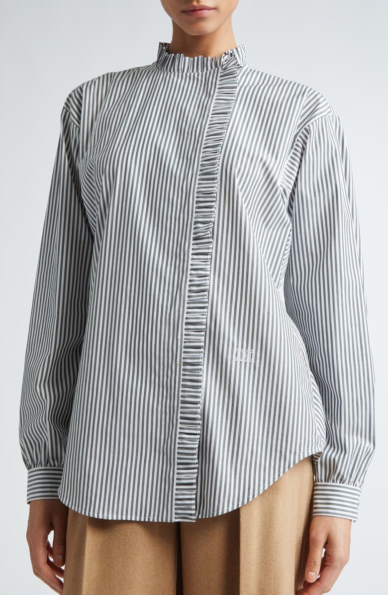 Max Mara Didy Stripe Asymmetric Placket Silk Button-Up Shirt, Alternate, color, 
