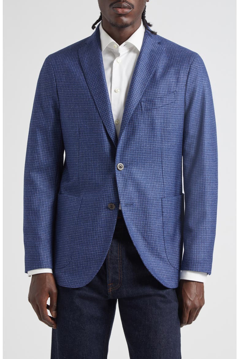 K-Jacket Blue Houndstooth Check Wool & Silk Blend Sport Coat (Men
