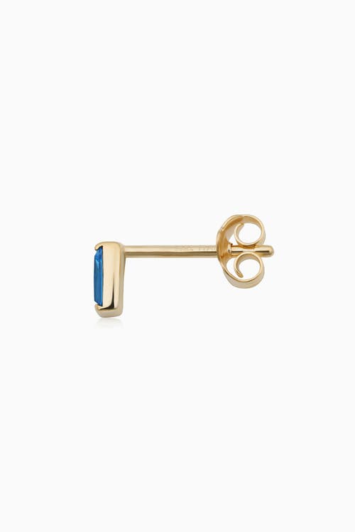 Oradina 14k Gold Fresco Baguette Micro Single Stud In Yellow Gold - Blue Zirconia
