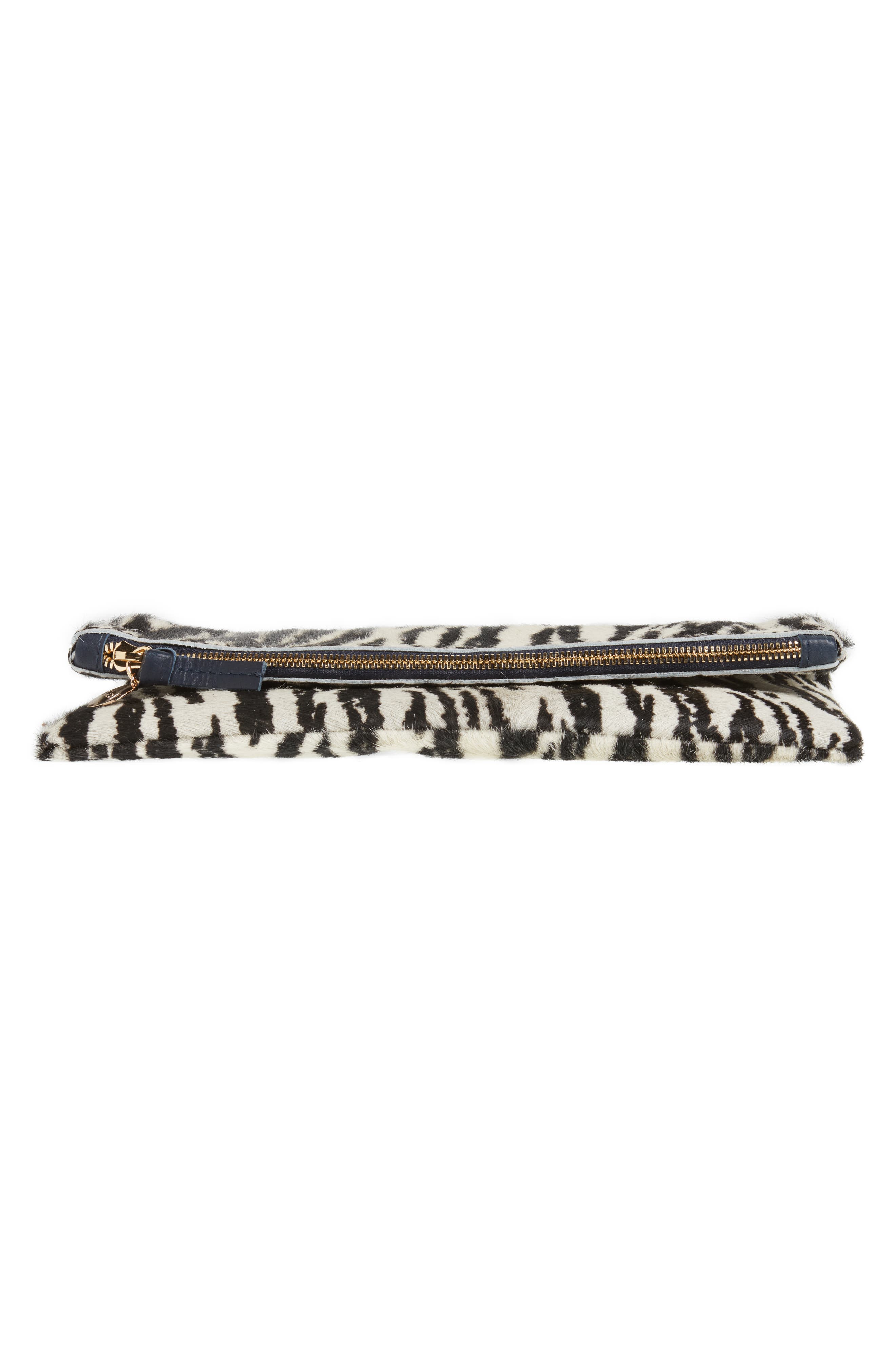 Zebra Print Genuine Calf Hair Foldover Clutch, Alternate, color, ZEBRA HAIR ON