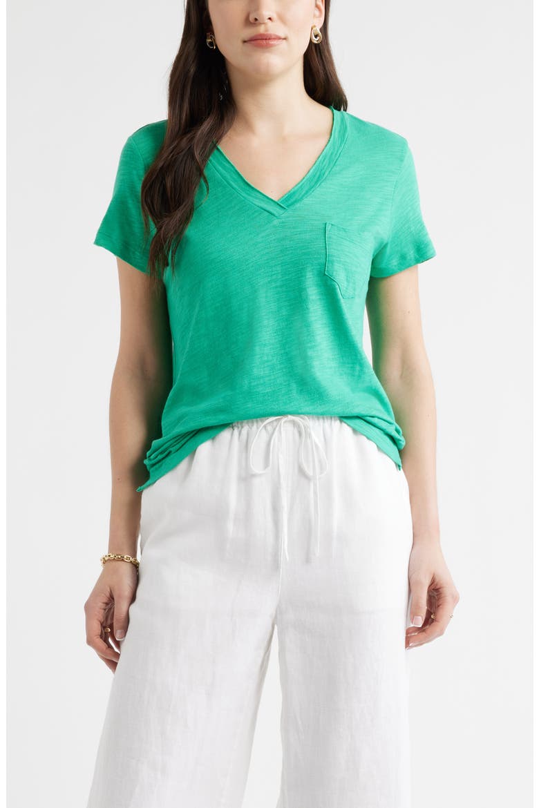 Cotton & Modal V-Neck T-Shirt, Main, color, GREEN EASE