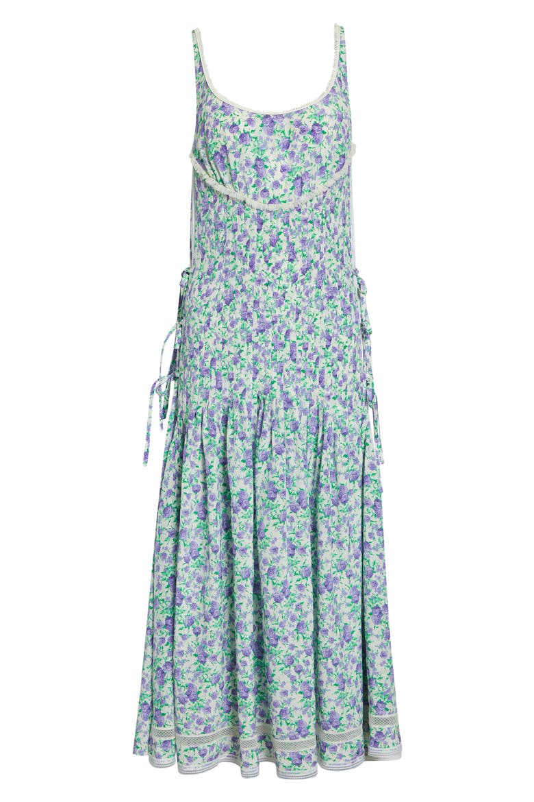 Liberty Floral Print Sleeveless Silk Midi Dress, Alternate, color, FLEURAL PURPLE / GREEN /