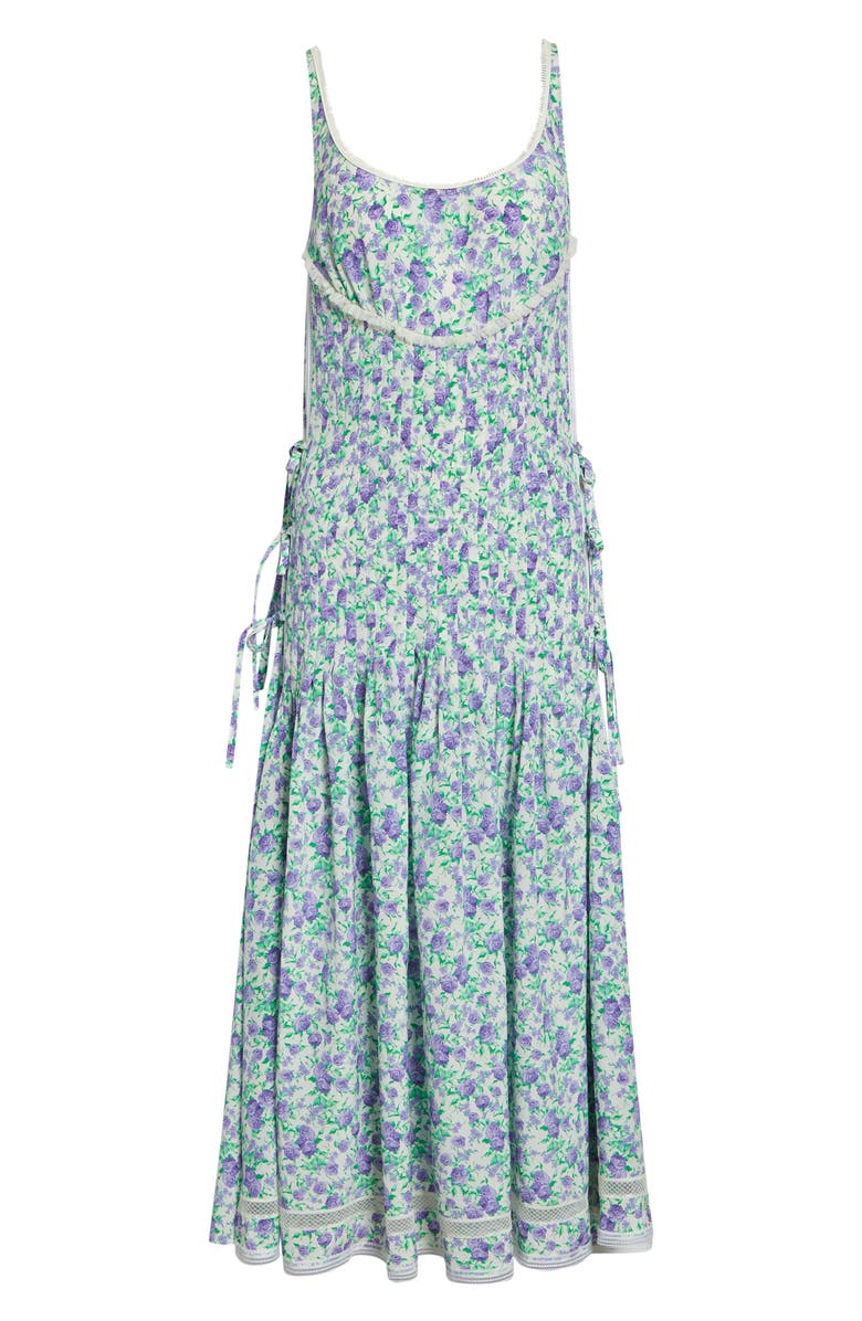 Rabanne Liberty Floral Print Sleeveless Silk Midi Dress, Main, color, Fleural Purple / Green /