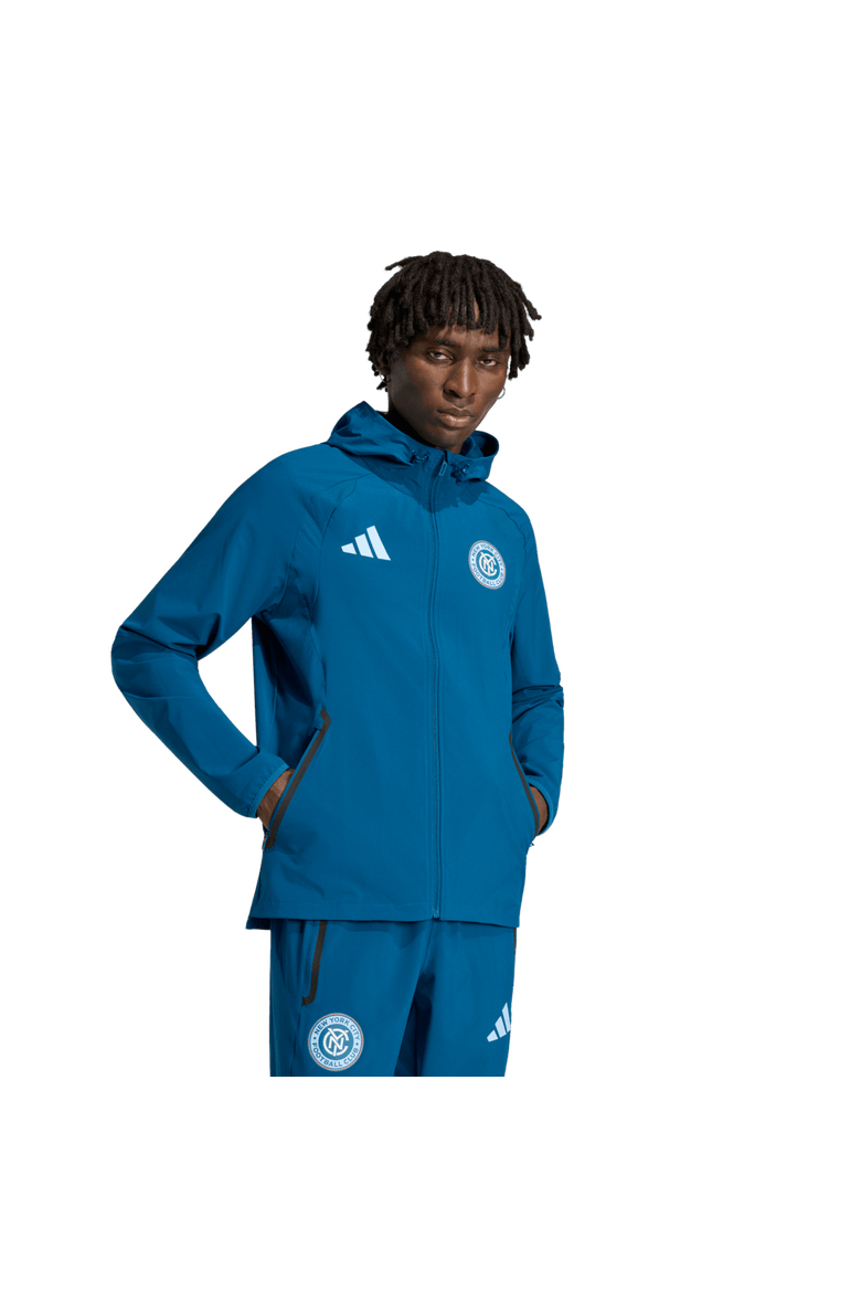 Men's adidas  Blue New York City FC Tiro Travel Full-Zip Hooded Windbreaker, Main, color, Blue