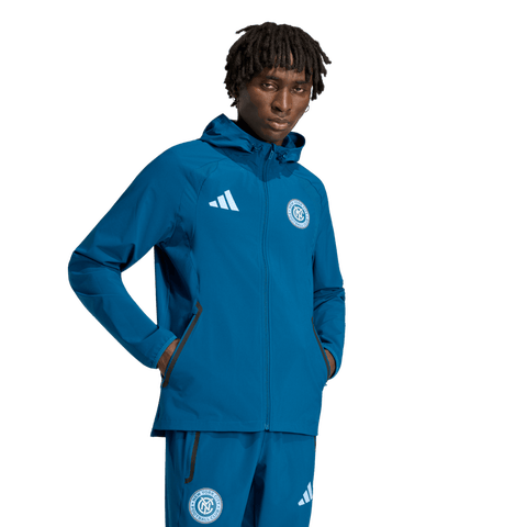 Men's adidas  Blue New York City FC Tiro Travel Full-Zip Hooded Windbreaker