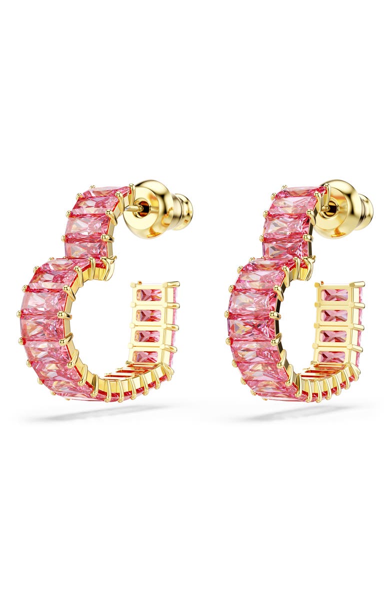 Swarovski Matrix Crystal Heart Hoop Earrings, Alternate, color, Pink