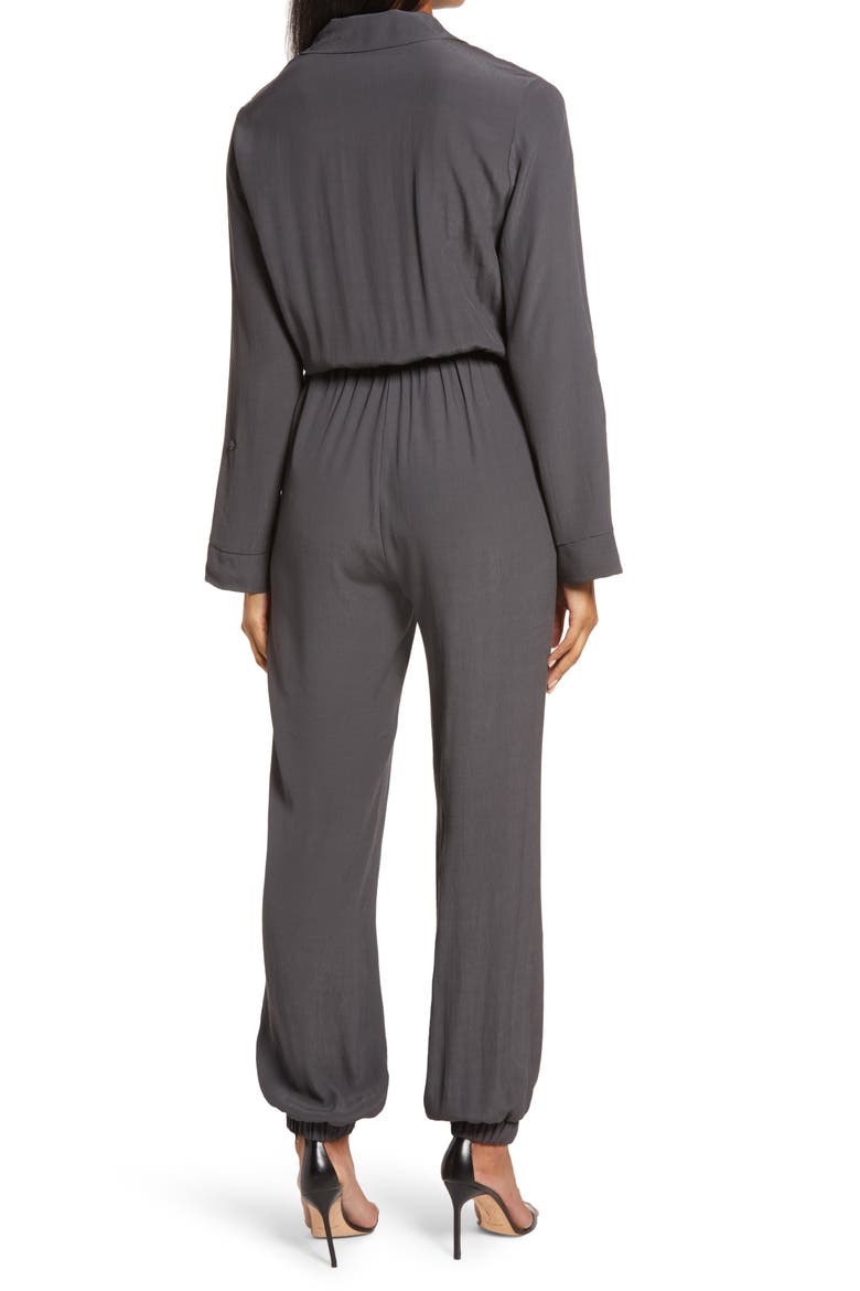 Long Sleeve Button Front Jumpsuit, Alternate, color, CHARCOAL