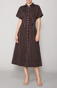 MELLODAY Contrast Stitch Midi Shirtdress