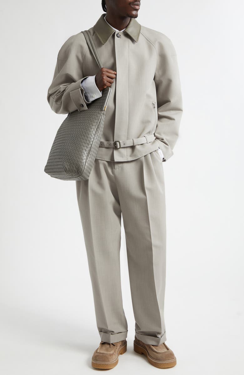 Bottega Veneta Pleated Dry Wool Mélange Toile Trousers, Alternate, color, 1105 Stone Melange