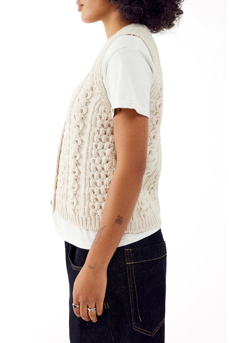Cable Button-Up Vest, Alternate, color, CREAM 3