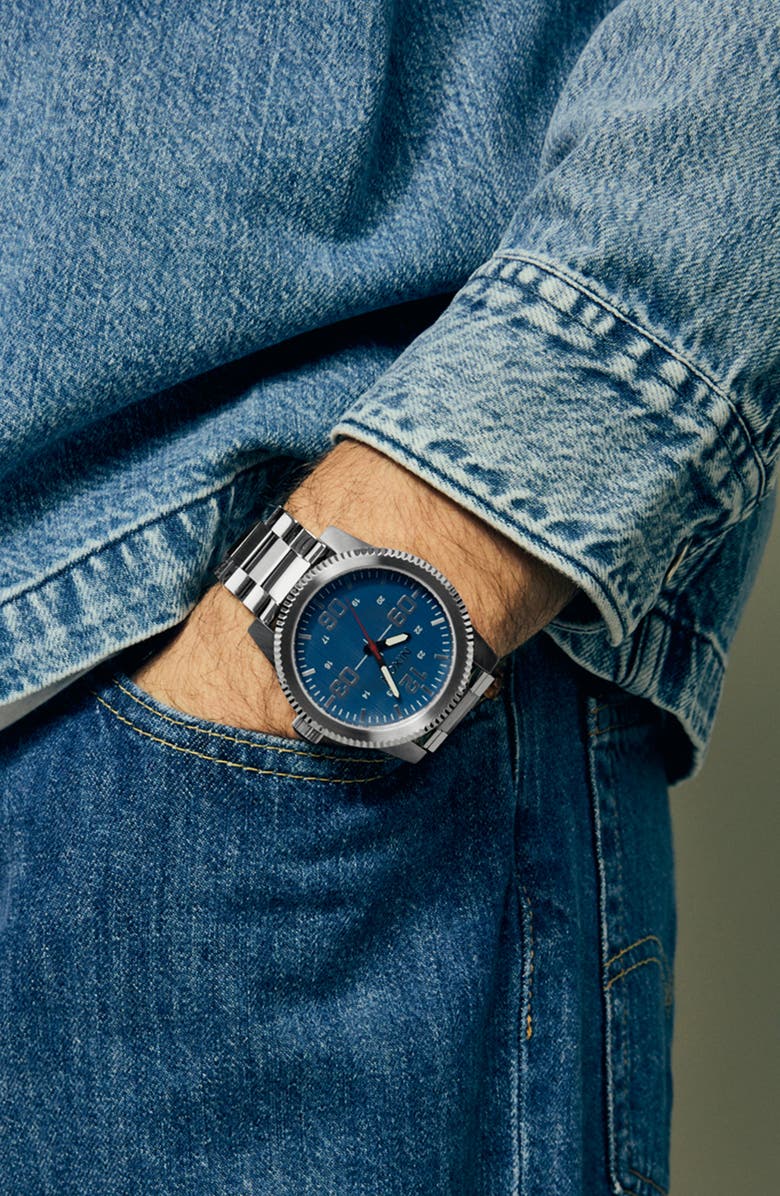 Nixon Corporal Bracelet Watch, 48mm, Alternate, color, Silver / Indigo