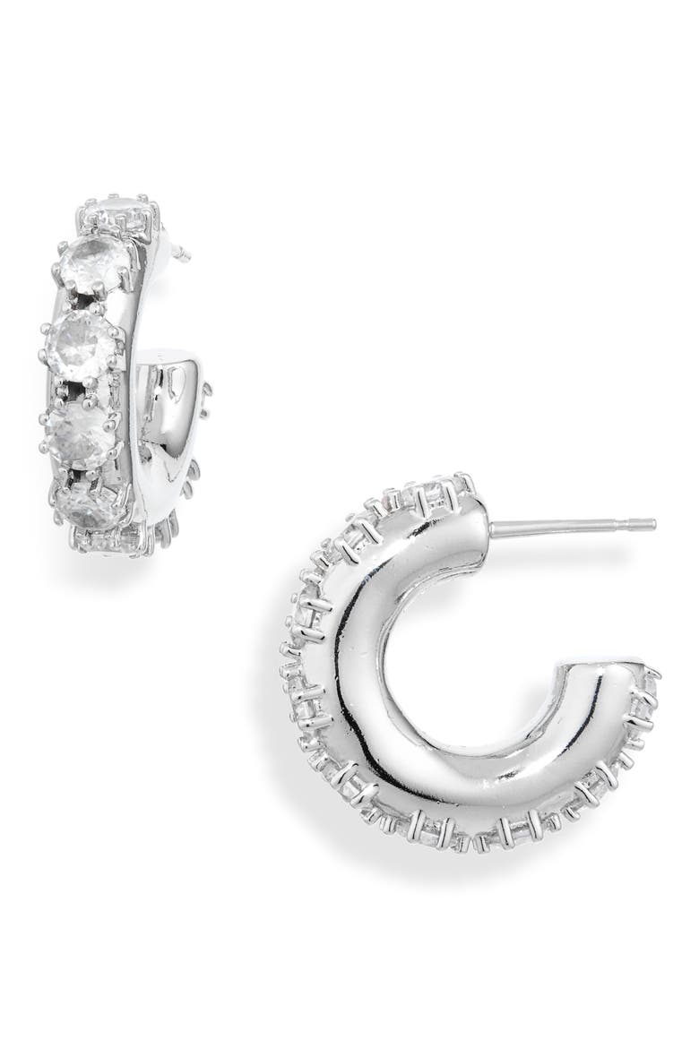 Nina Crystal Hoop Earrings, Main, color, PALLADIUM
