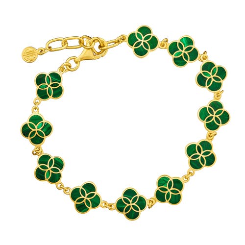 Jan Leslie Sterling With 18k Gold Overlay And Gemstones All Over Petal Bracelet In Green