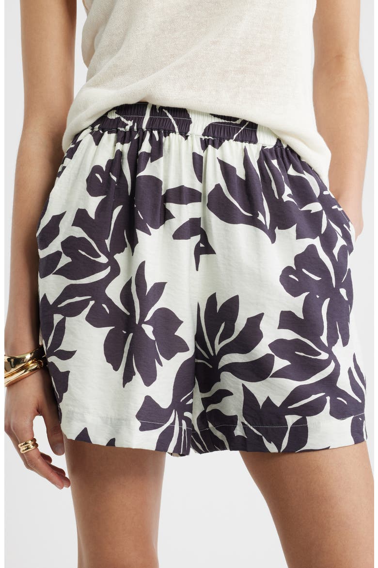 Floral Print High Waist Shorts, Alternate, color, IVORY- BURGUNDY SPACIAL BLOOM