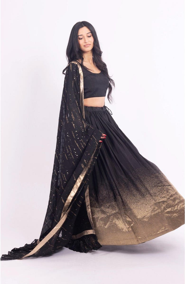 RAAS Jaya Jacquard Ombre Lehenga Choli Set, Alternate, color, Black And Gold
