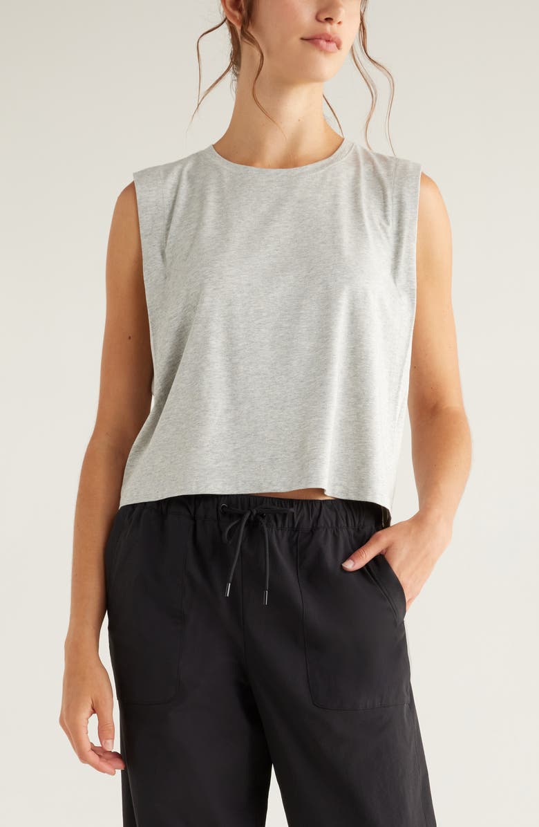 Zella New Take Boxy Tank Top, Main, color, Grey Light Heather