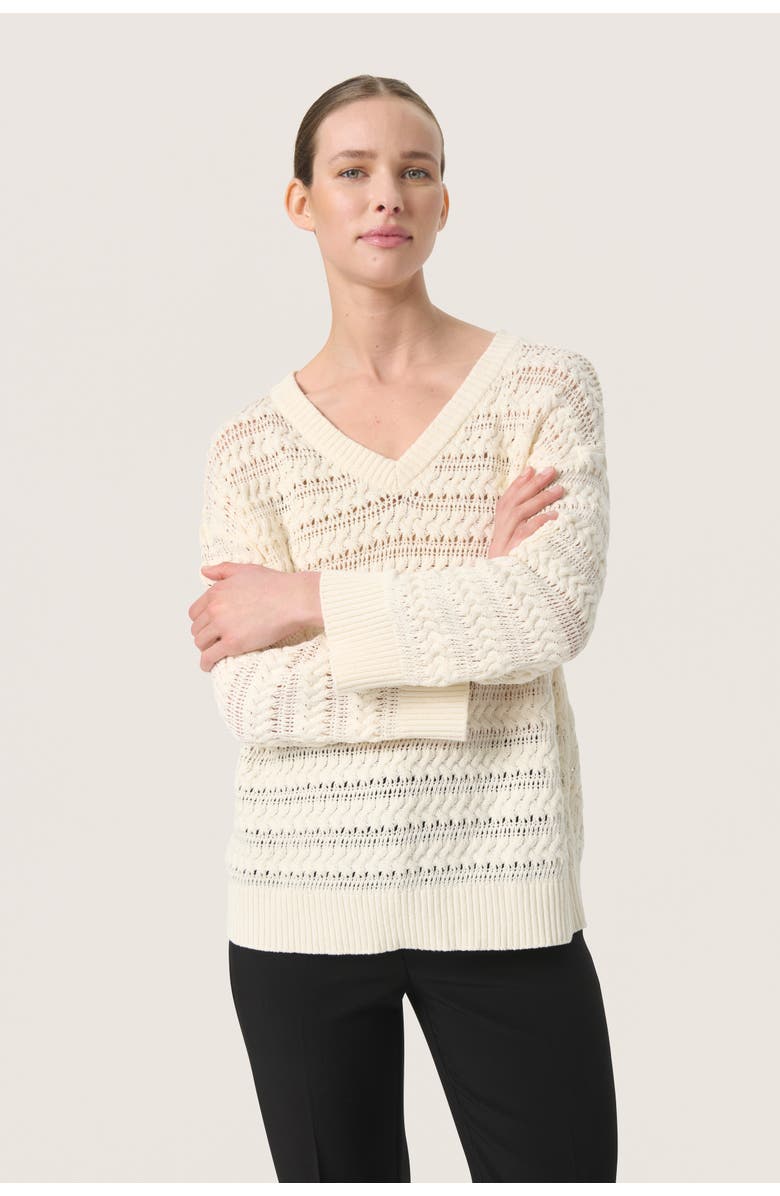 Soaked in Luxury SLSkylah V-neck 3/4 Sleeve Pullover, Main, color, Whisper White