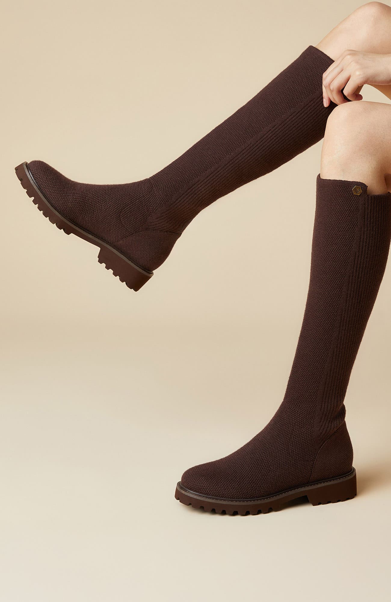 Filipa Round-Toe Stretchy Wool Knee-High Boots, Alternate, color, Dark Chocolate