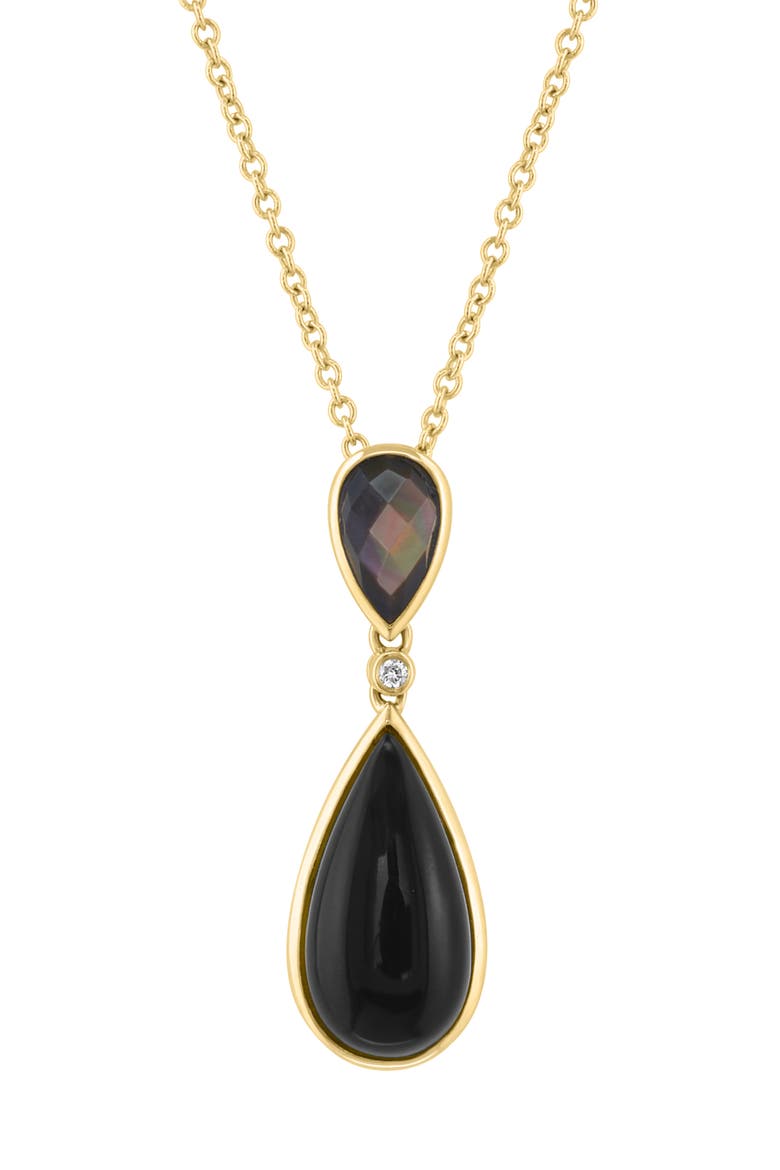 18k Gold Plated Silver Mother-of-Pearl & Diamond Pendant Necklace, Alternate, color, BLACK