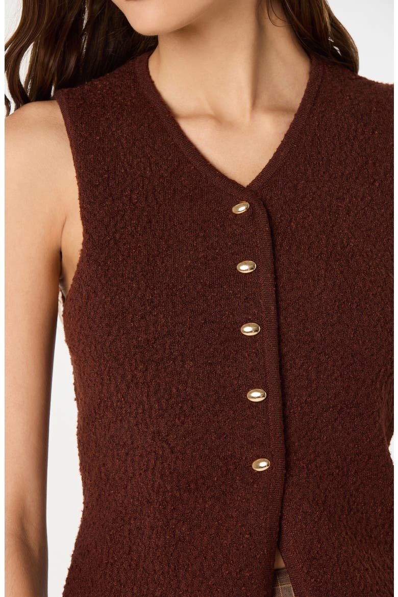 Textured Longline V-Neck Vest, Alternate, color, BROWN