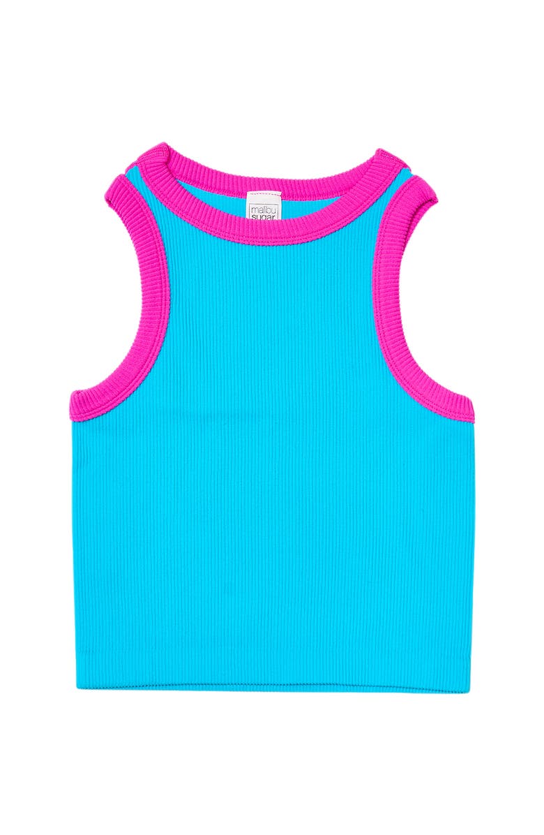 Malibu Sugar Contrast trim sleeveless top, Alternate, color, Neon Blue & Neon Fuchsia