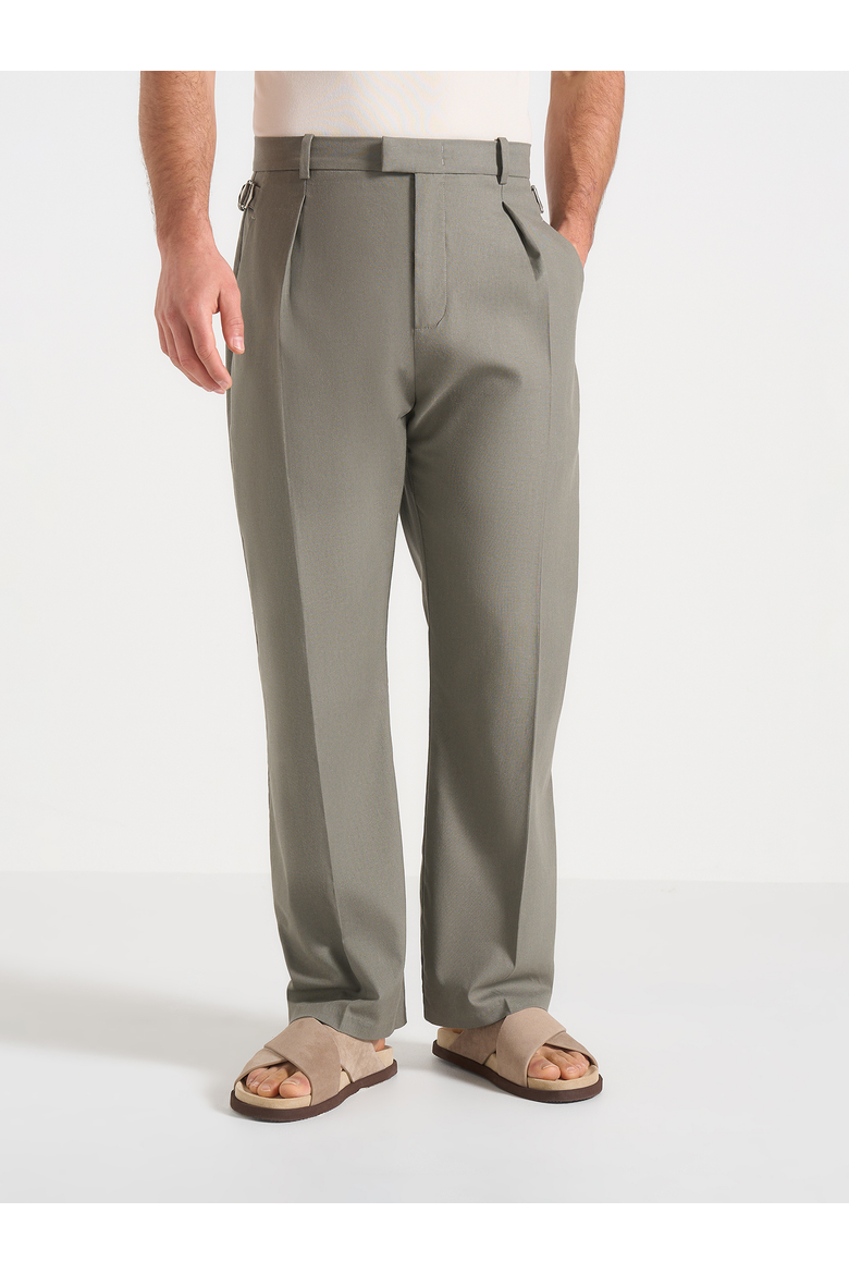 Dorian Twill Pleated Linen Trousers, Main, color, Khaki