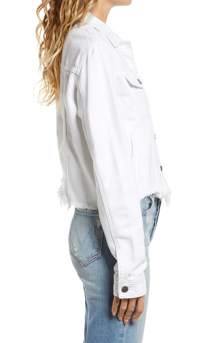 HIDDEN JEANS Fray Hem Denim Trucker Jacket, Alternate, color, White