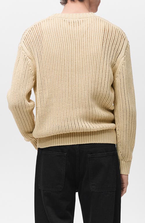 Mango Oversize Openwork Cotton Crewneck Sweater In Neutral