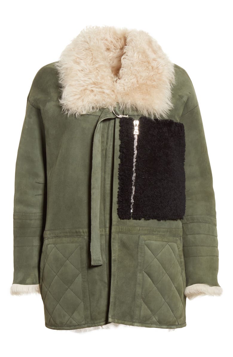 Sandy Liang Ines Suede & Genuine Shearling Coat, Alternate, color, 