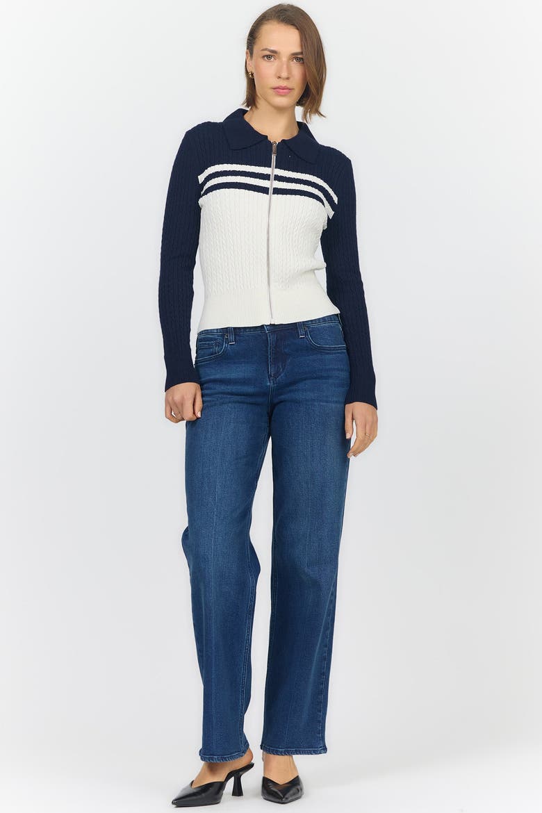 Nola Long Sleeve Zip Up Fitted Sweater, Alternate, color, Navy/ Cream