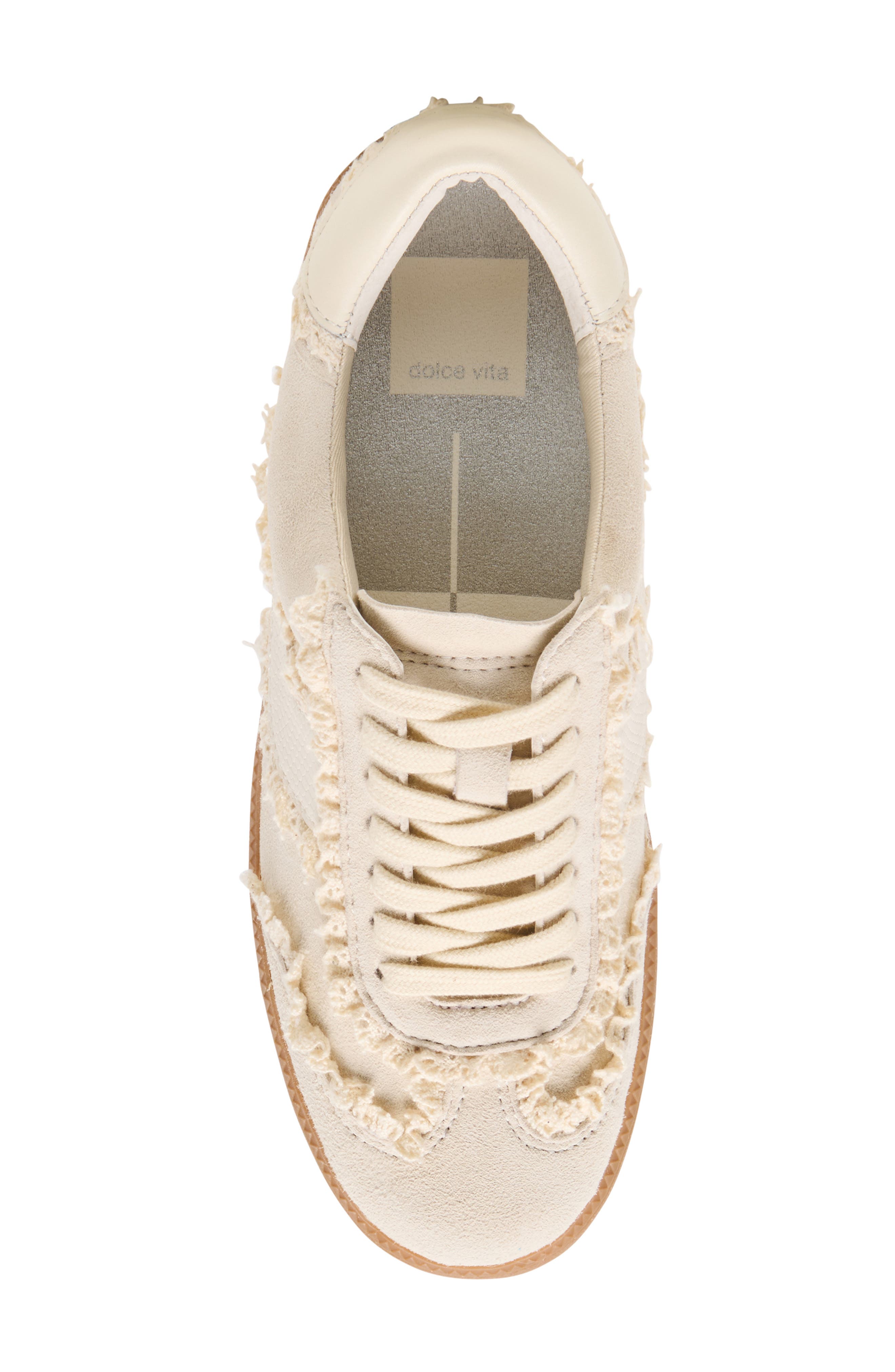 Dolce Vita Notice Lace Trim Sneaker, Alternate, color, Ivory Suede