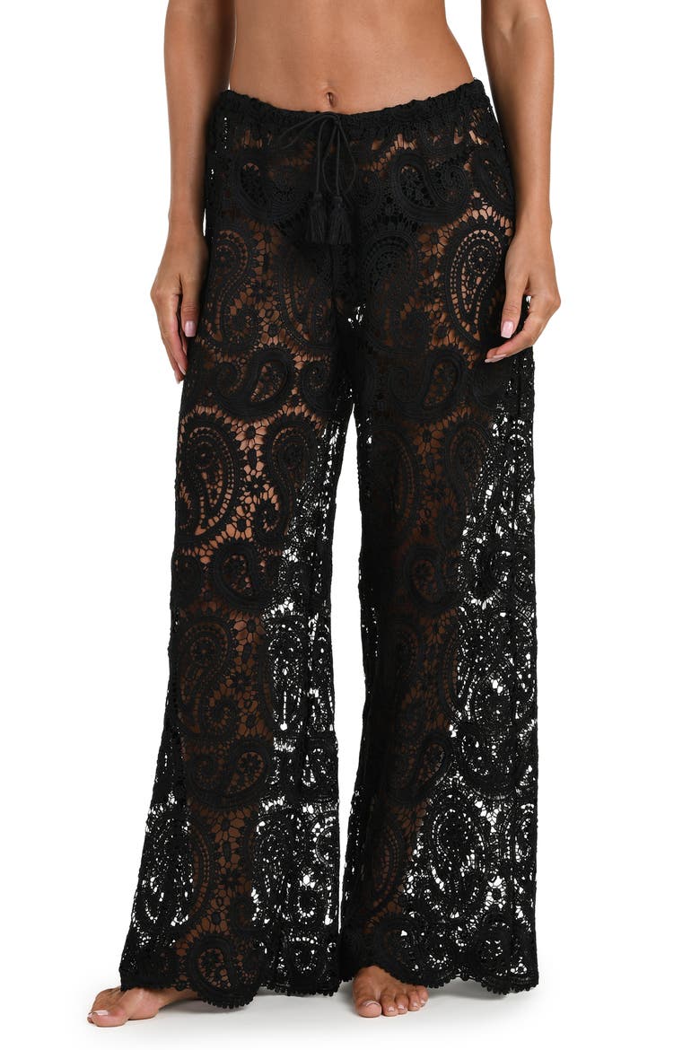 Geraldine Lace Wide Leg Cover-Up Pants, Main, color, BLACK