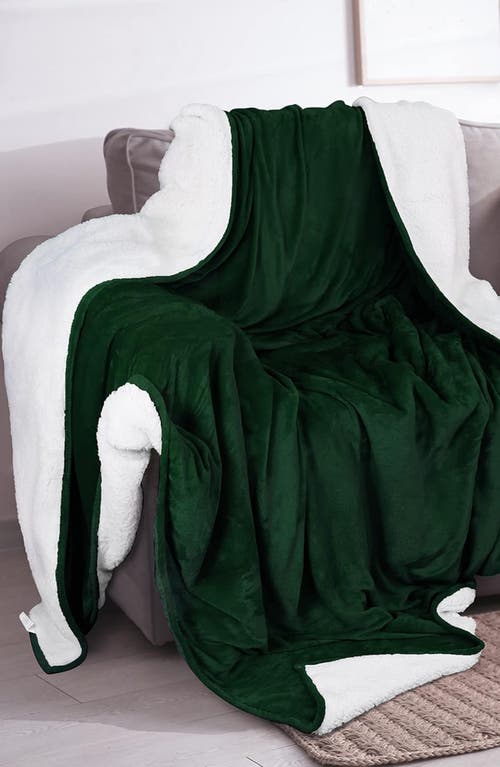 Woven & Weft Faux Shearling Fleece Throw Blanket In Green