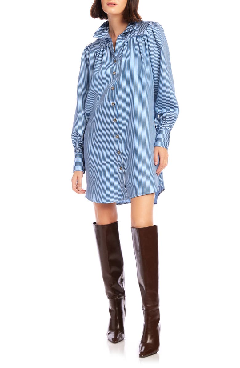 FIFTEEN TWENTY Natalia Stripe Long Sleeve Shirtdress, Main, color, Blue Stripe