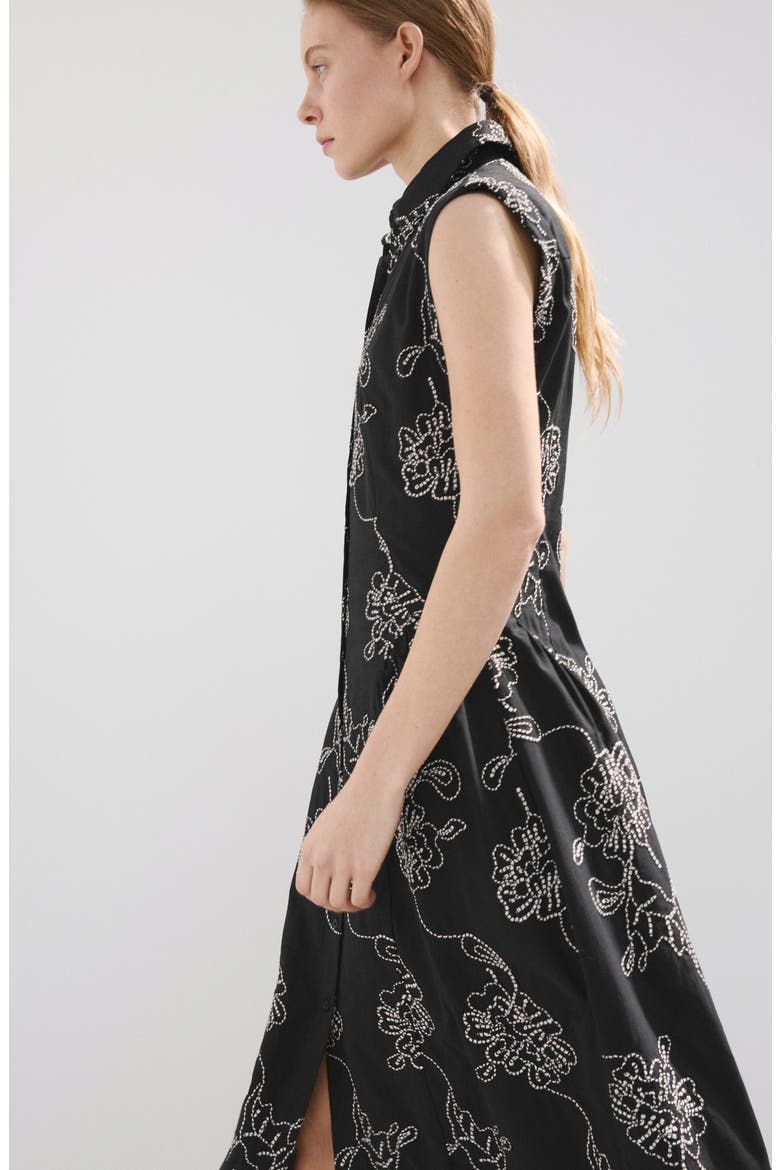 Floral Embroidered Sleeveless Midi Dress, Alternate, color, BLACK