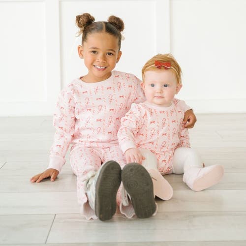 Sweet Wink Candy Cane Lane Christmas Long Sleeve Romper In Pink