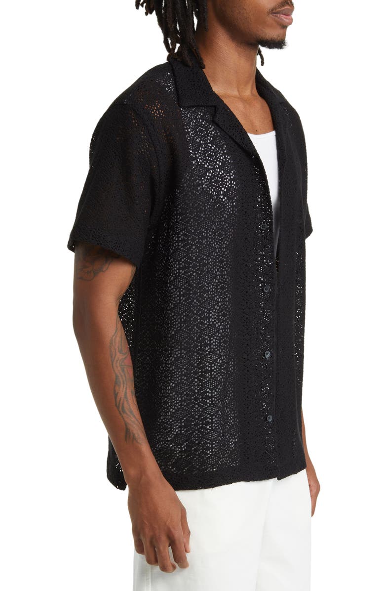 Saturdays NYC Canty Crochet Stitch Short Sleeve Button-Up Shirt, Alternate, color,